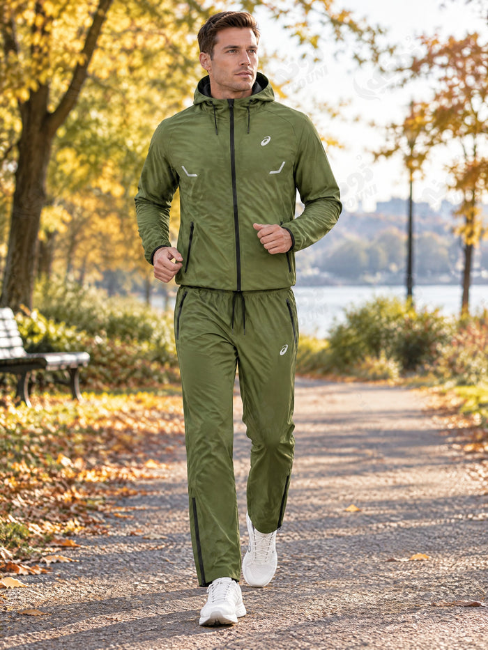 ASICS - Survêtement à Capuche Softshell Vert Olive - vue portée