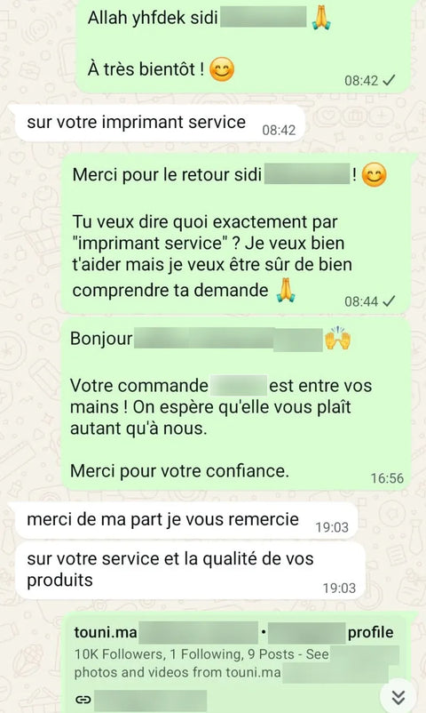 Avis client WhatsApp