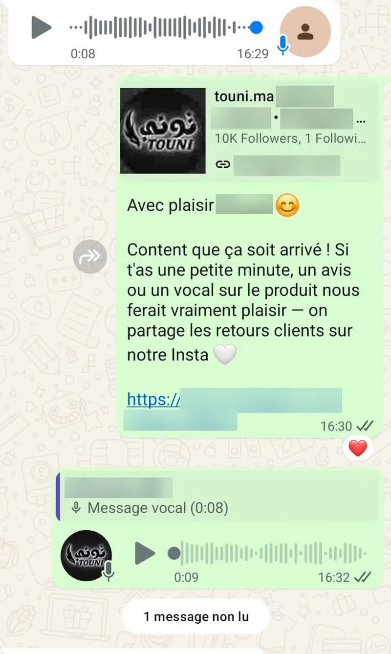 Avis client WhatsApp