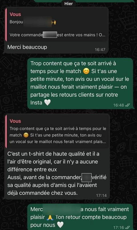 Avis client WhatsApp