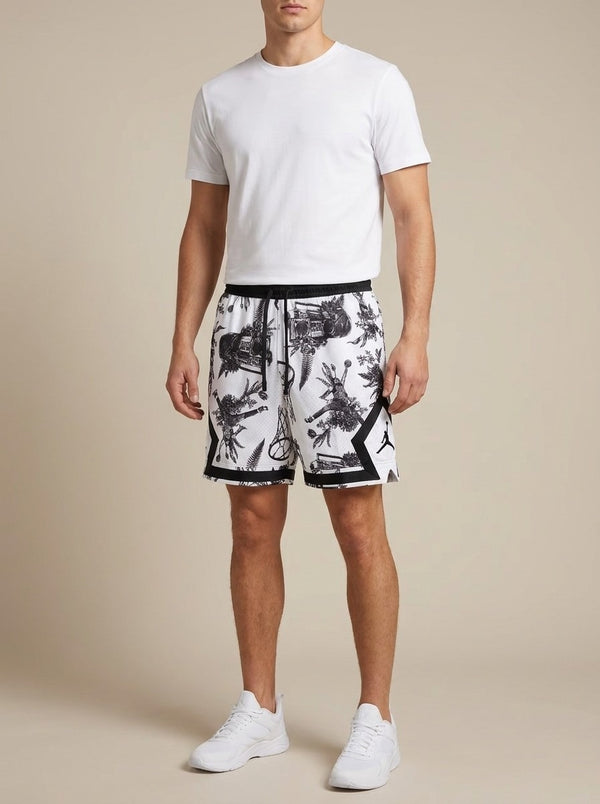 Short Jordan Diamond Toile Tropicale Blanche