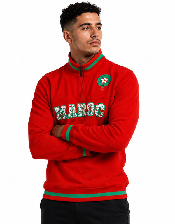 Maroc - Sweat Demi-Zip Rouge | Lions de l'Atlas