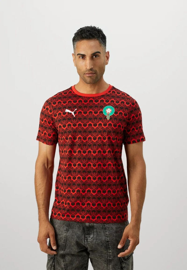 Maroc - T-shirt Rouge & Noir Motif Étoiles 2024/25