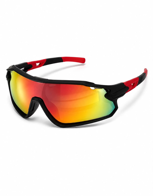 Lunettes de Soleil Sport Cyclisme Noir & Rouge – Verres Miroir Anti-UV
