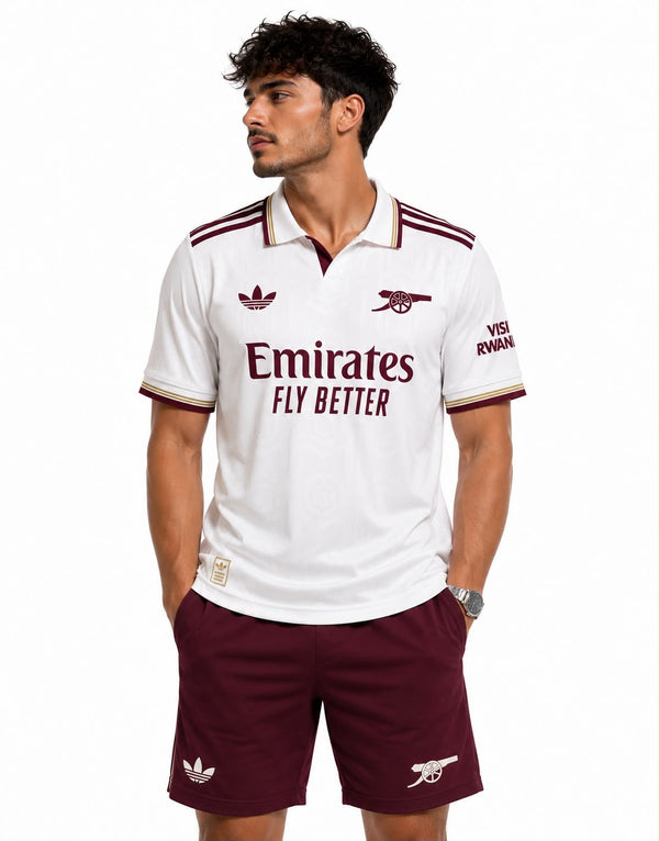 Arsenal Kit Extérieur Blanc Rétro 2025/26 — porté