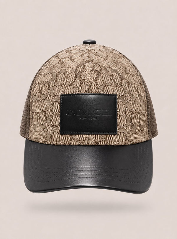 Casquette Coach Signature – Trucker Cuir Noir
