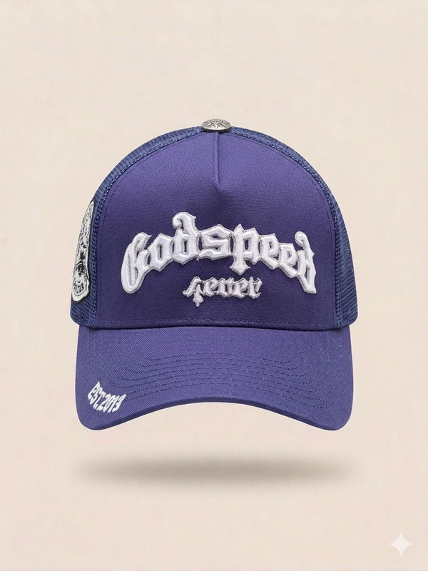 Casquette GodSpeed Never Trucker – Blue Indigo Edition
