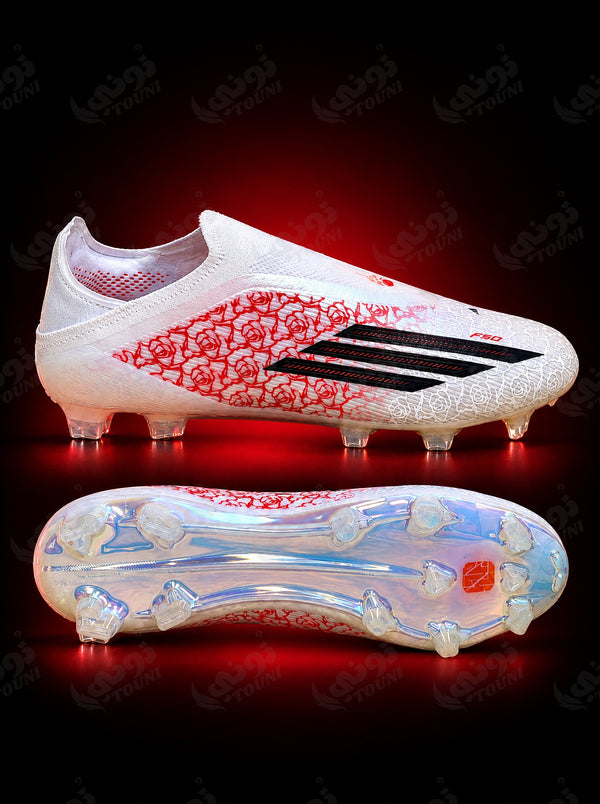 adidas F50 – Crampons Sans Lacets Blanc & Rouge (Qualité Professionnelle)