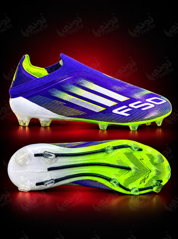 adidas F50 – Crampons Sans Lacets Violet & Vert Fluo (Qualité Professionnelle)