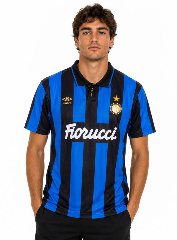 Inter Milan - Maillot Rétro « Fiorucci » Rayé Bleu & Noir