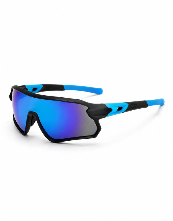 Lunettes de Soleil Sport Cyclisme Noir & Bleu – Verres Miroir Anti-UV