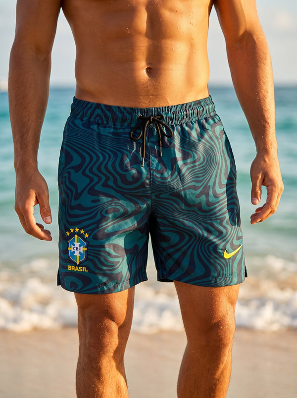 Brésil - Short de Bain Vagues Bleu Canard