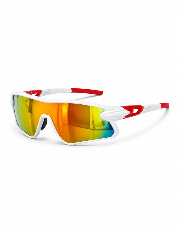 Lunettes de Soleil Sport Cyclisme Blanc & Rouge – Verres Miroir Anti-UV