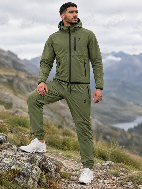On Running - Survêtement à Capuche Softshell Vert Olive - vue portée
