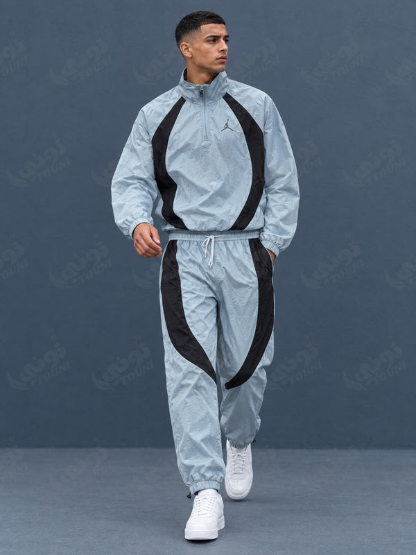 Ensemble Coupe-Vent Bleu Ciel Bandes Noires - vue portée