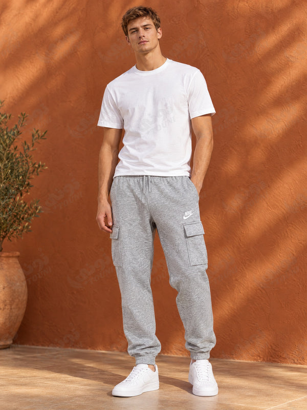Pantalon Cargo Jogging en Molleton Gris Chiné - vue portée