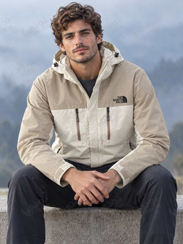Veste Coupe-Vent à Capuche Beige & Crème - vue portée