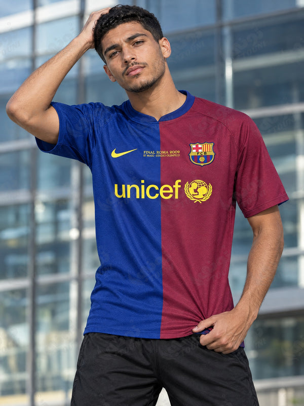 FC Barcelone - Maillot Rétro 2008/09 Édition Finale Rome 2009 - vue portée