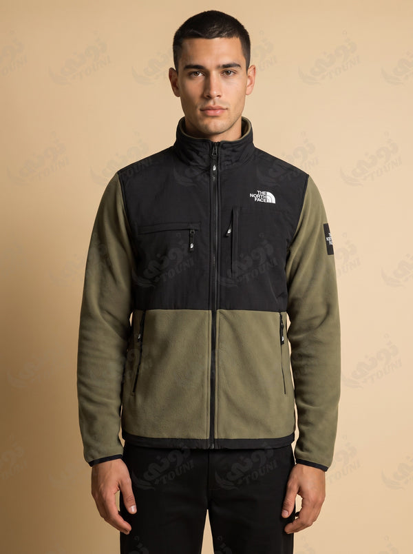 Veste Polaire Zippée Vert Olive & Noir - vue portée