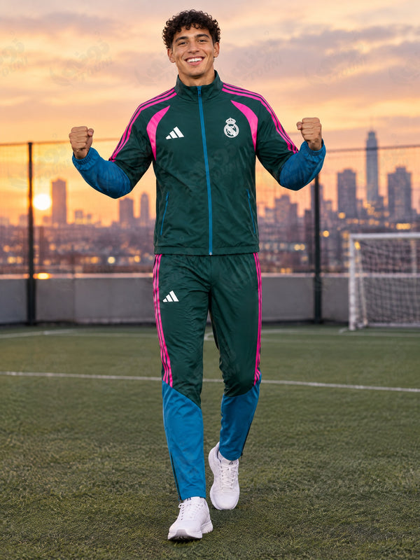 Real Madrid - Survêtement Vert Émeraude, Rose & Bleu Pétrole - vue portée