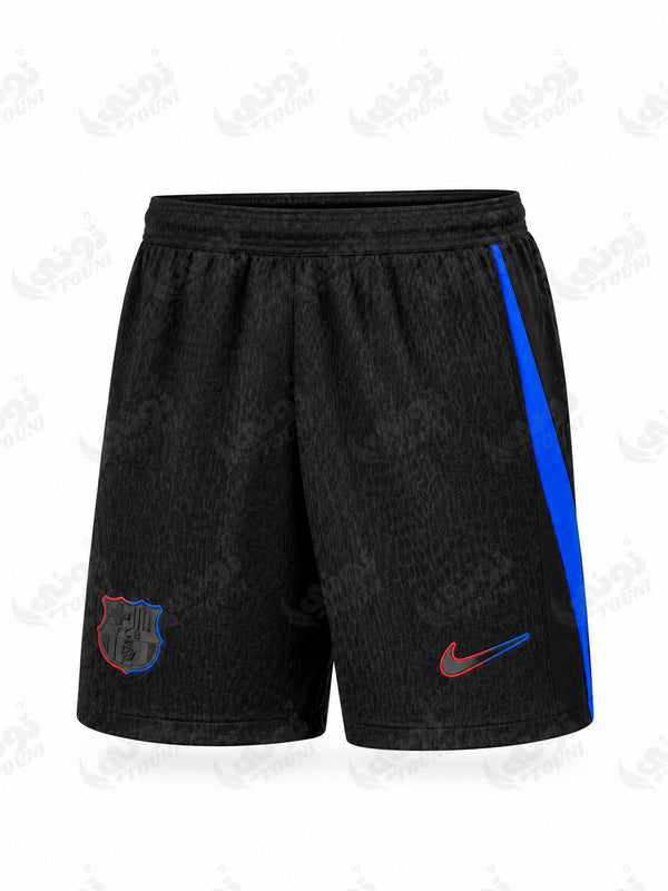 FC Barcelone - Short Extérieur 2024/25 Noir Bande Bleue - vue de face