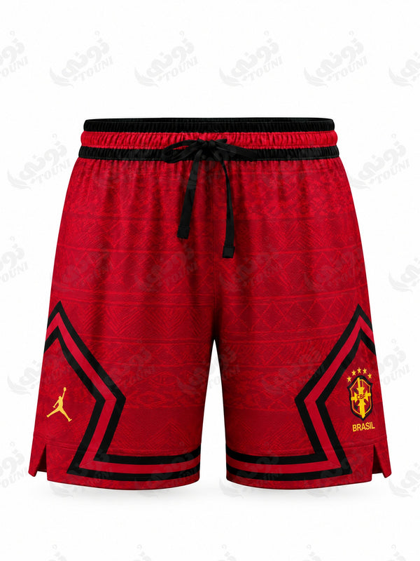 Brésil - Short Jordan Rouge Bandes Noires - vue de face