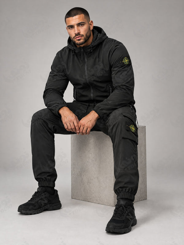 Stone Island - Survêtement à Capuche Softshell (3 coloris) - Noir vue portée