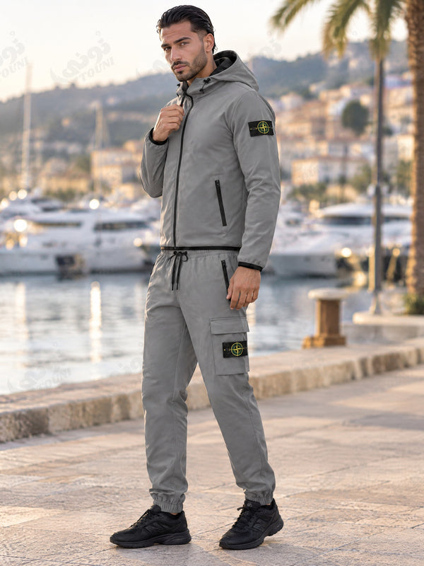 Stone Island - Survêtement à Capuche Softshell Gris - vue portée
