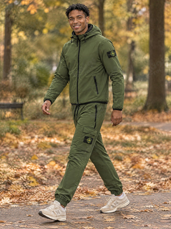 Stone Island - Survêtement à Capuche Softshell Vert Olive - vue portée