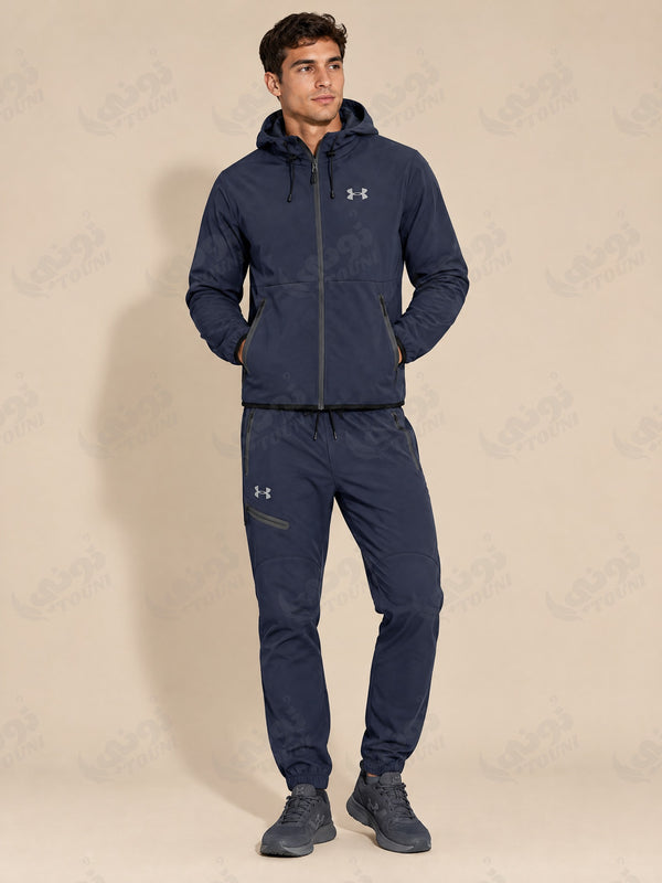 Under Armour - Survêtement à Capuche Softshell Bleu - vue portée