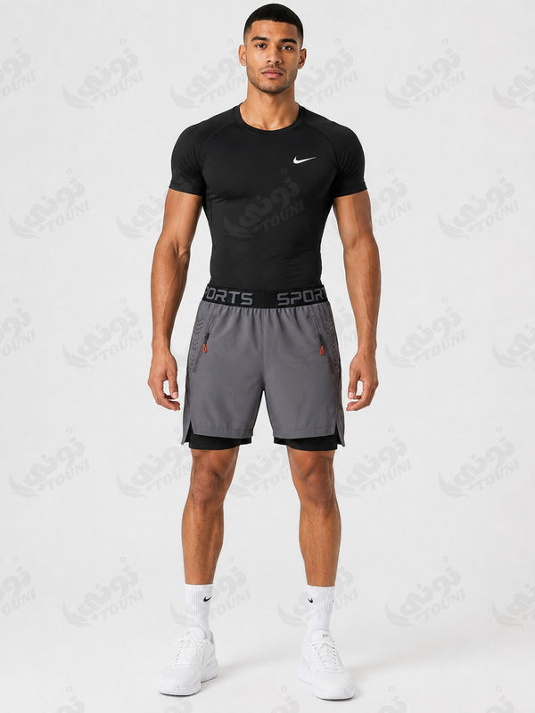 Short Running 2-en-1 – Gris Clair