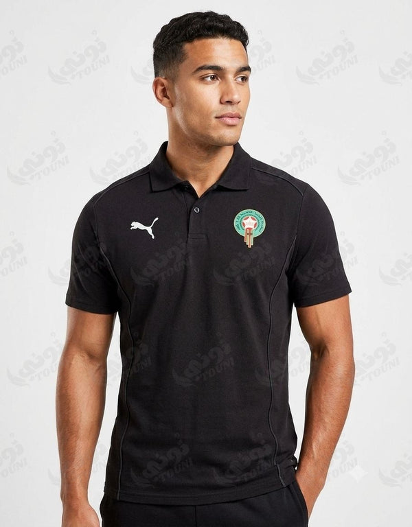 Maroc - Polo Noir Uni Écusson