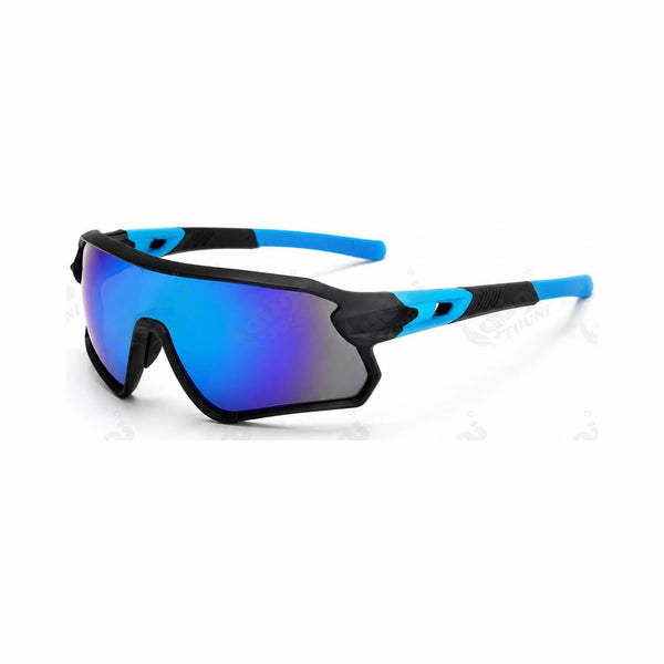 Lunettes de Soleil Sport Cyclisme Noir & Bleu – Verres Miroir Anti-UV
