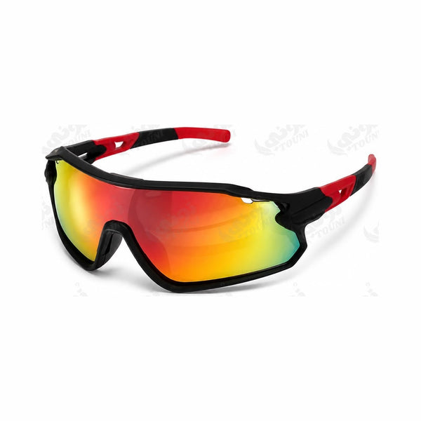 Lunettes de Soleil Sport Cyclisme Noir & Rouge – Verres Miroir Anti-UV