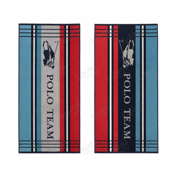 Serviette de Plage Cavalier Rayures - Bleu & Rouge