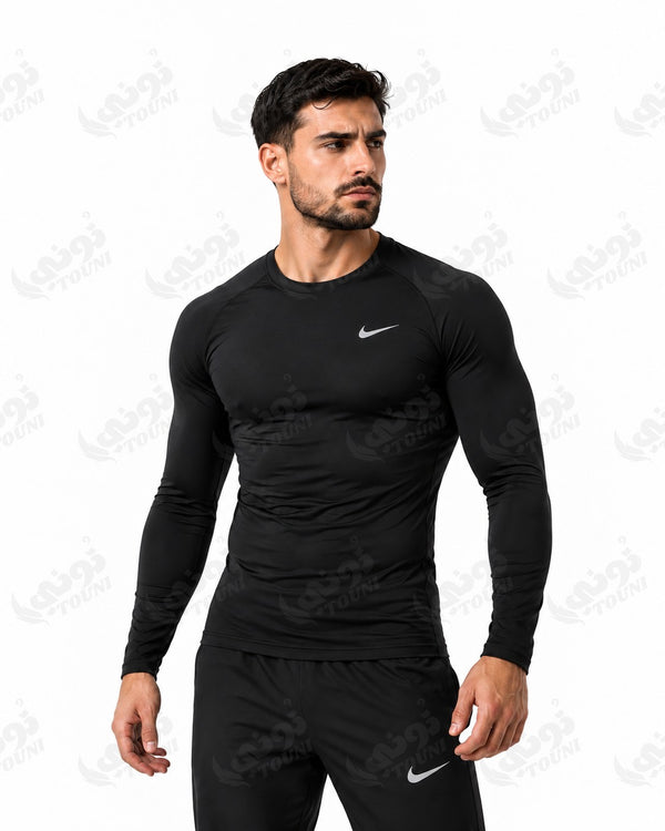Sous-Maillot de Compression Manches Longues Noir — Couche Anti-Froid
