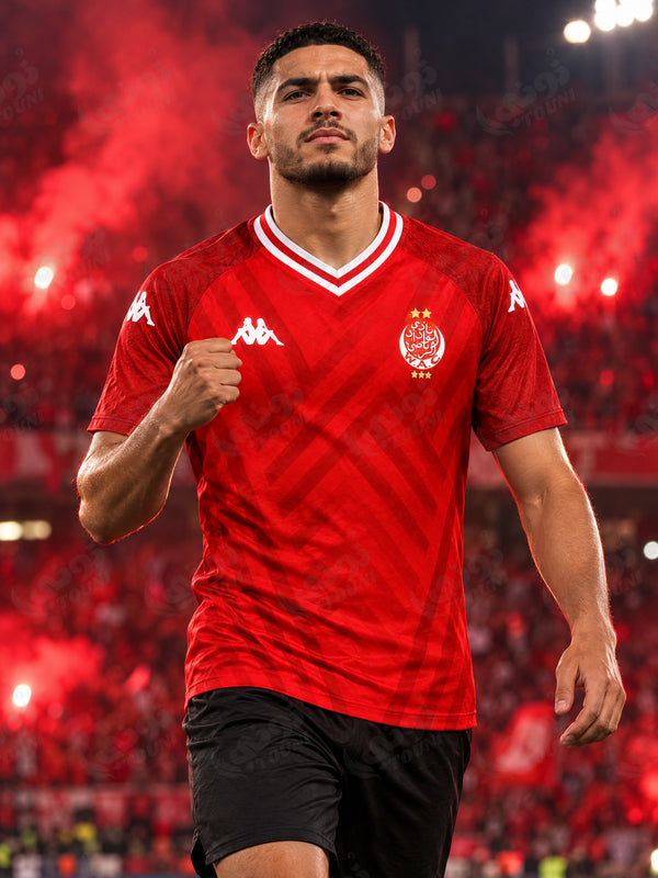 Wydad AC - Maillot Domicile Rouge Chevrons 2026/27 - vue portée