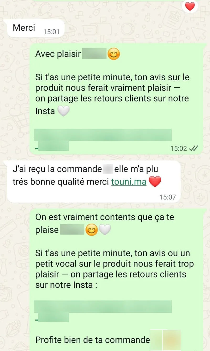 Avis client WhatsApp