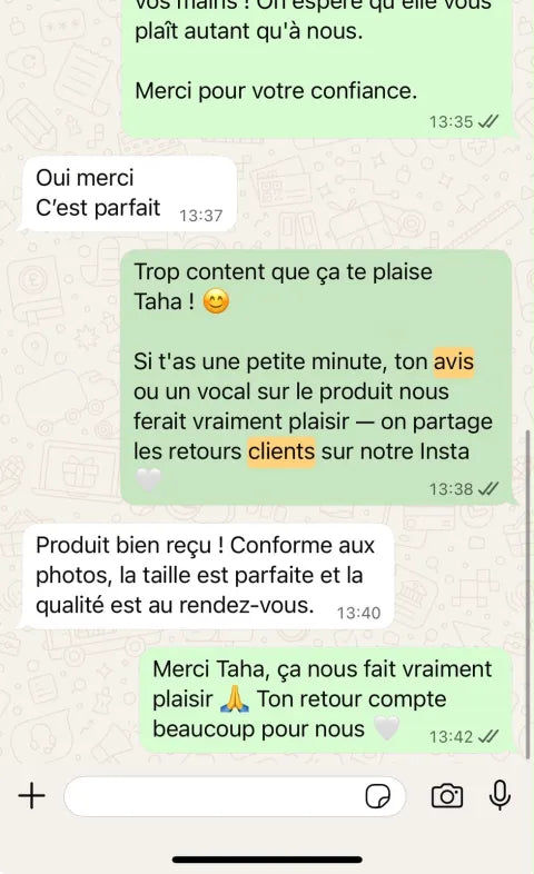 Avis client WhatsApp
